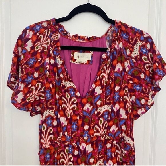 Anthropologie Robin Tiered Paisley Dress Women XS Mini V-Neck Boho Hippie Indie - Picture 6 of 16